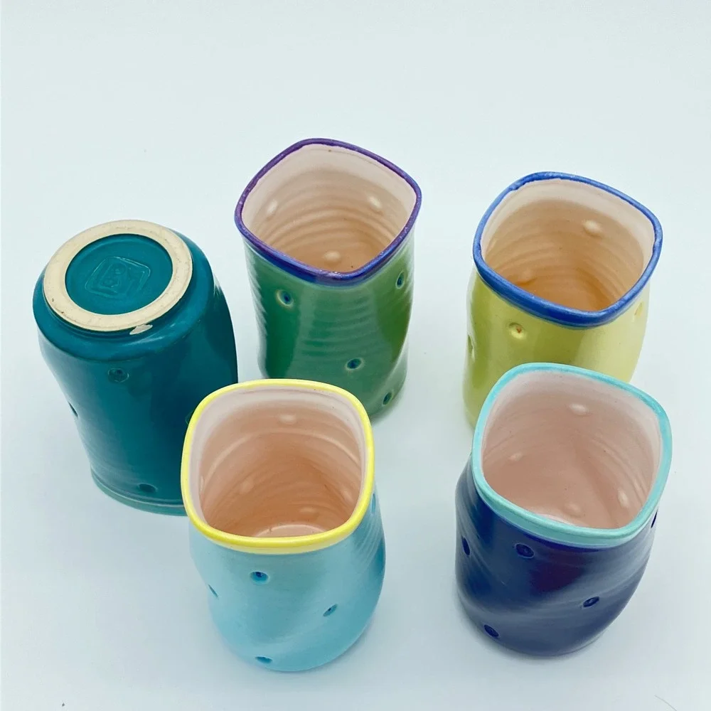 Studio Pottery Dimple Tumblers Set of 5 Handcrafted Colorful Ceramic Cups BM